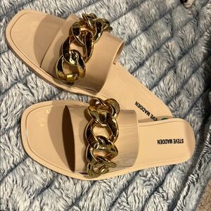 Steve Madden Women's Cream and Gold Slide Sandals